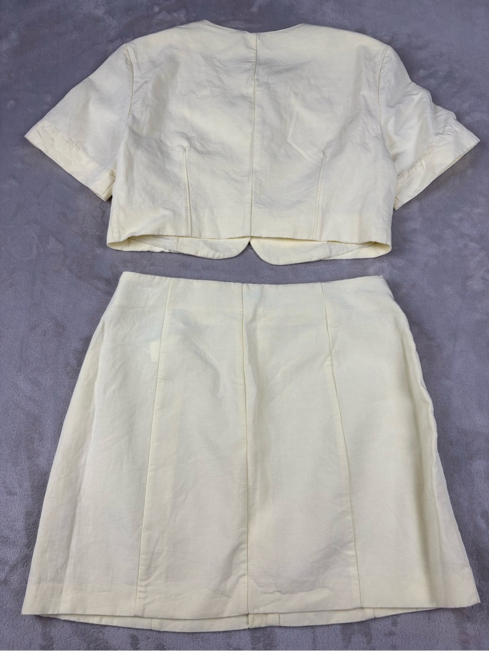 Zara Women’s Linen Blend 2 Piece Set XS Cream Crop Top Mini Skirt Co Ord - Picture 8 of 9